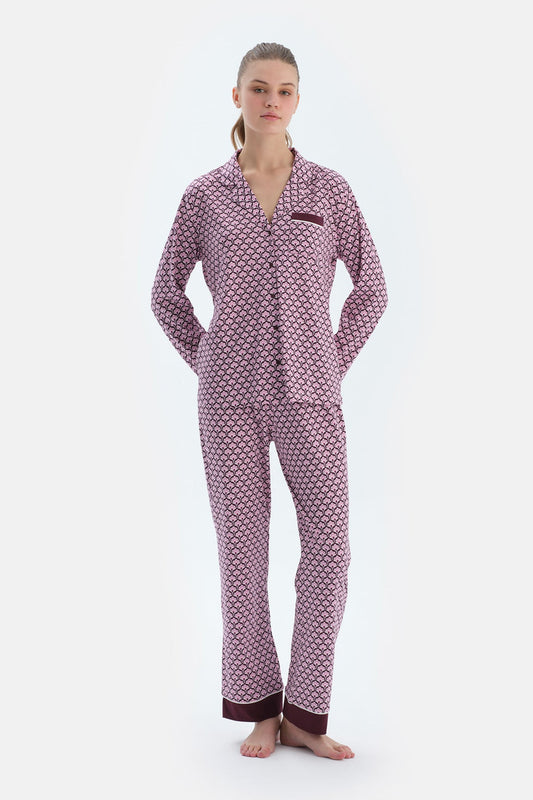 Multicolor Geometrik Metraj Baskılı Penye Modal Gömlek Pantolon Pijama