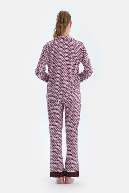 Multicolor Geometrik Metraj Baskılı Penye Modal Gömlek Pantolon Pijama