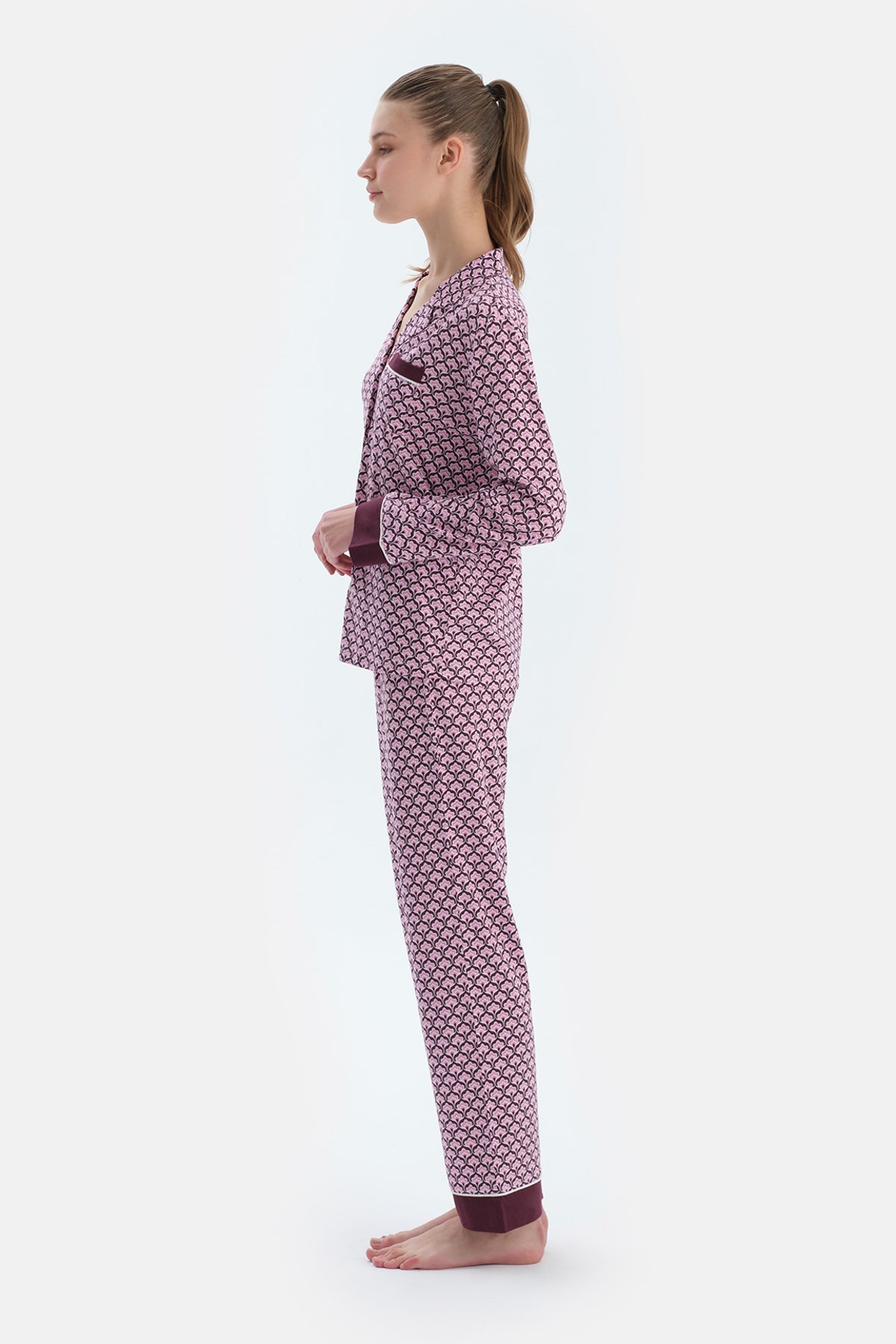 Multicolor Geometrik Metraj Baskılı Penye Modal Gömlek Pantolon Pijama