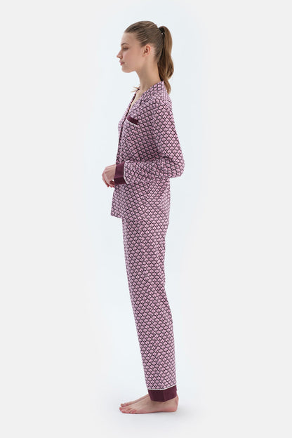 Multicolor Geometrik Metraj Baskılı Penye Modal Gömlek Pantolon Pijama