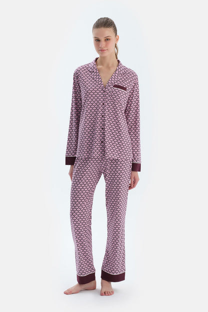 Multicolor Geometrik Metraj Baskılı Penye Modal Gömlek Pantolon Pijama