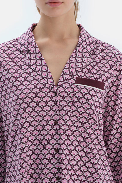 Multicolor Geometrik Metraj Baskılı Penye Modal Gömlek Pantolon Pijama