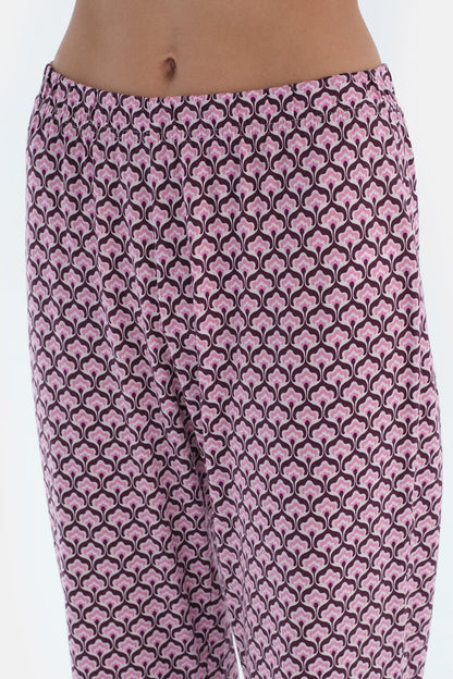 Multicolor Geometrik Metraj Baskılı Penye Modal Gömlek Pantolon Pijama