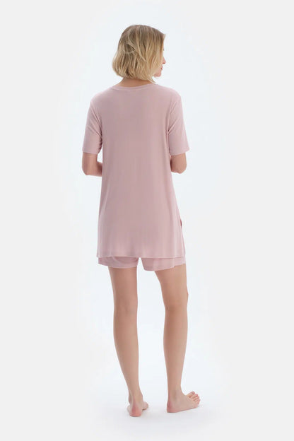 Açık Pembe Kaşkorse Hamile Tişört Şort Pijama Takımı