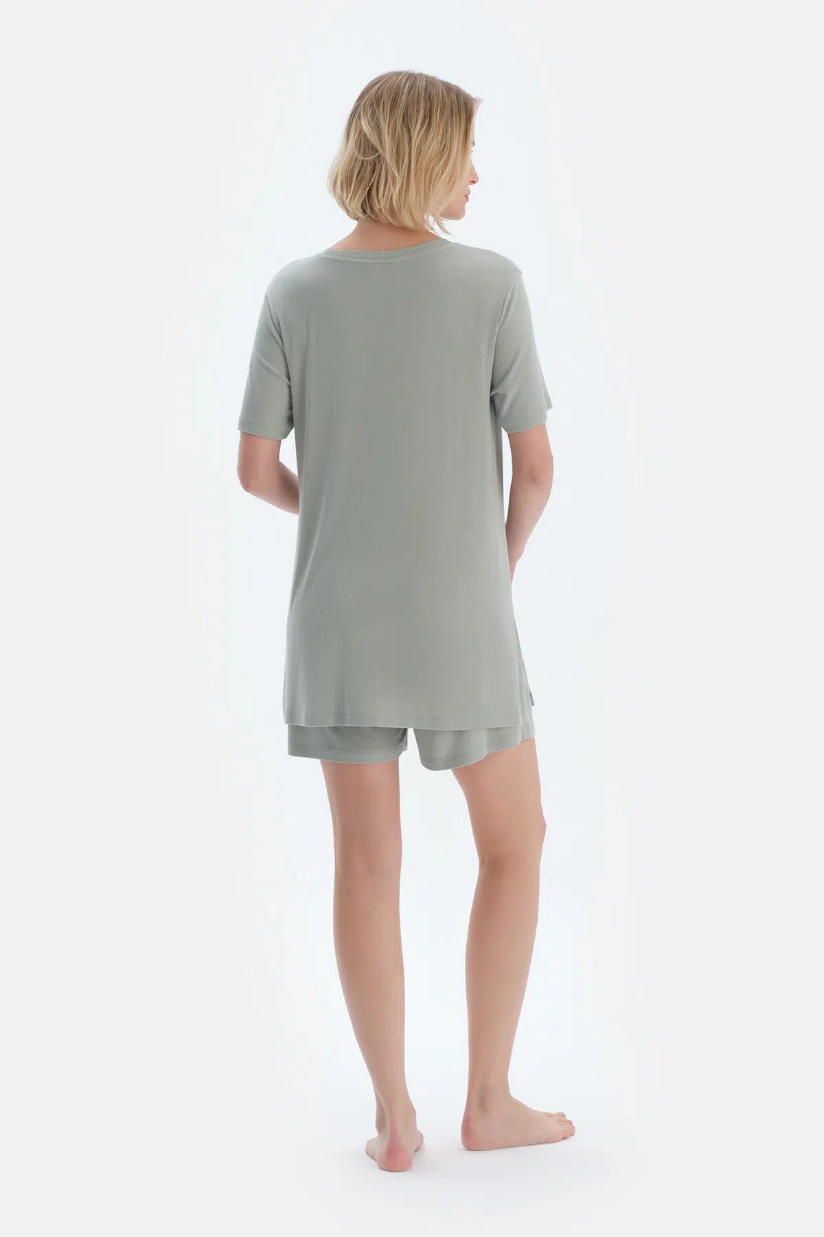 Açık Yeşil Kaşkorse Hamile Tişört Şort Pijama Takımı