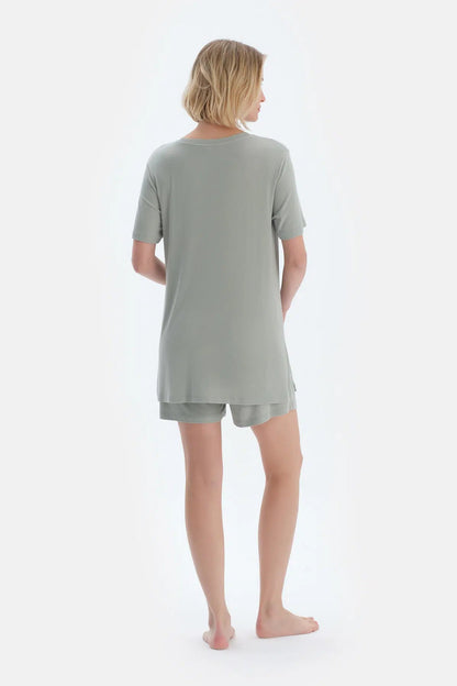 Açık Yeşil Kaşkorse Hamile Tişört Şort Pijama Takımı