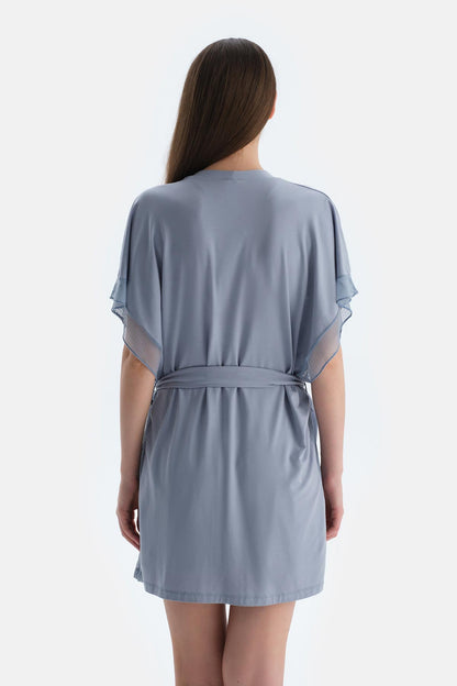 Buz Mavisi Dantel Detaylı Sabahlık