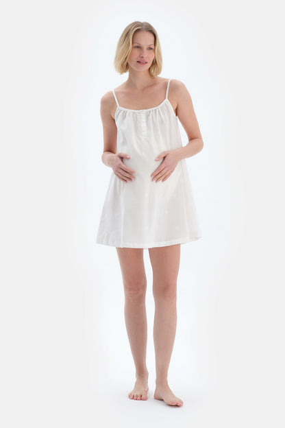 Beyaz Askılı Poplin Dokuma Hamile Gecelik