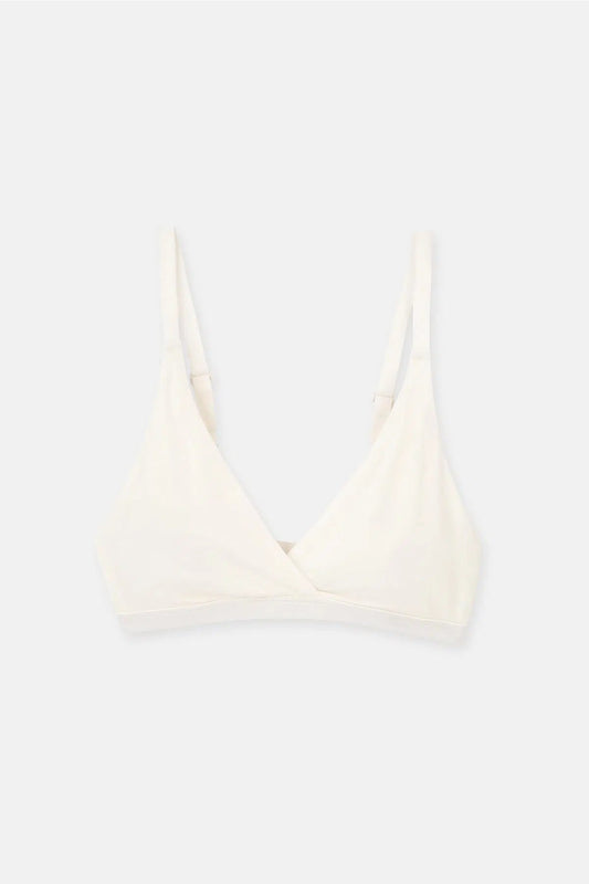 Ekru Micromodal Kruvaze Arkası Dantel Detaylı Üçgen Soft Bra