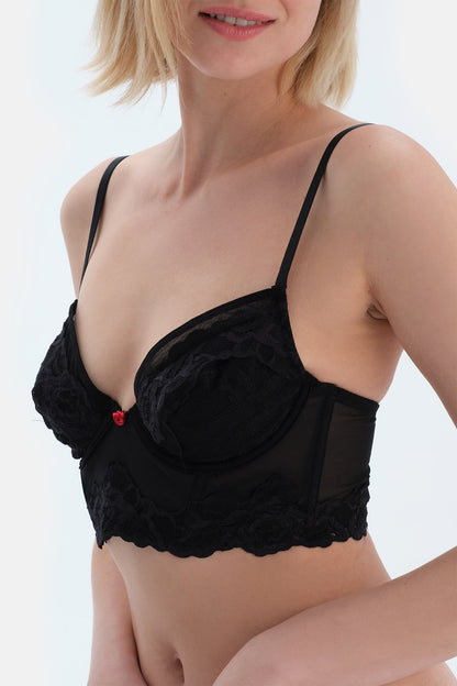 Siyah Dantel Ve Tüllü Toparlayıcı Sütyen