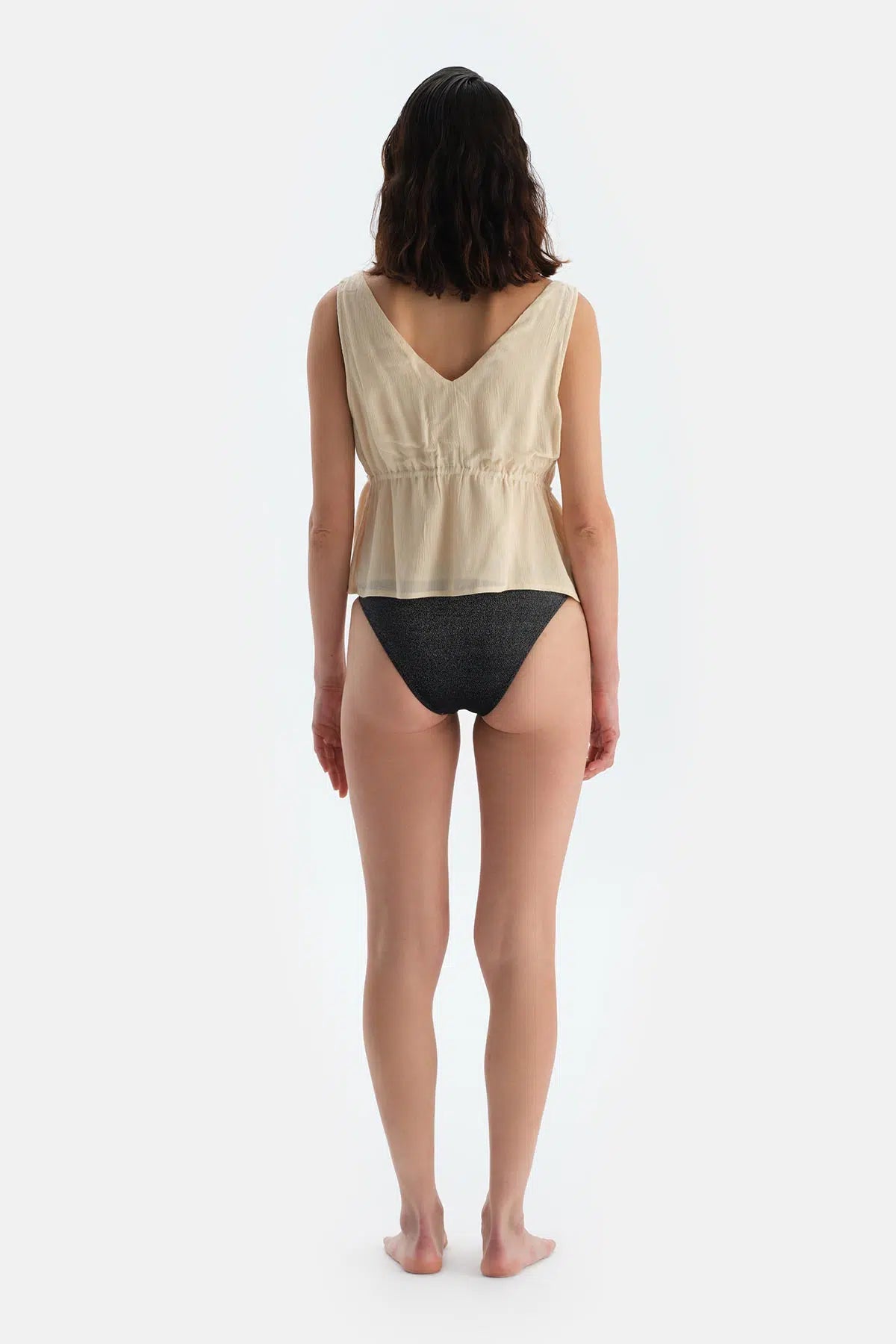 Ekru Kolsuz Önden Bağlamalı Üst