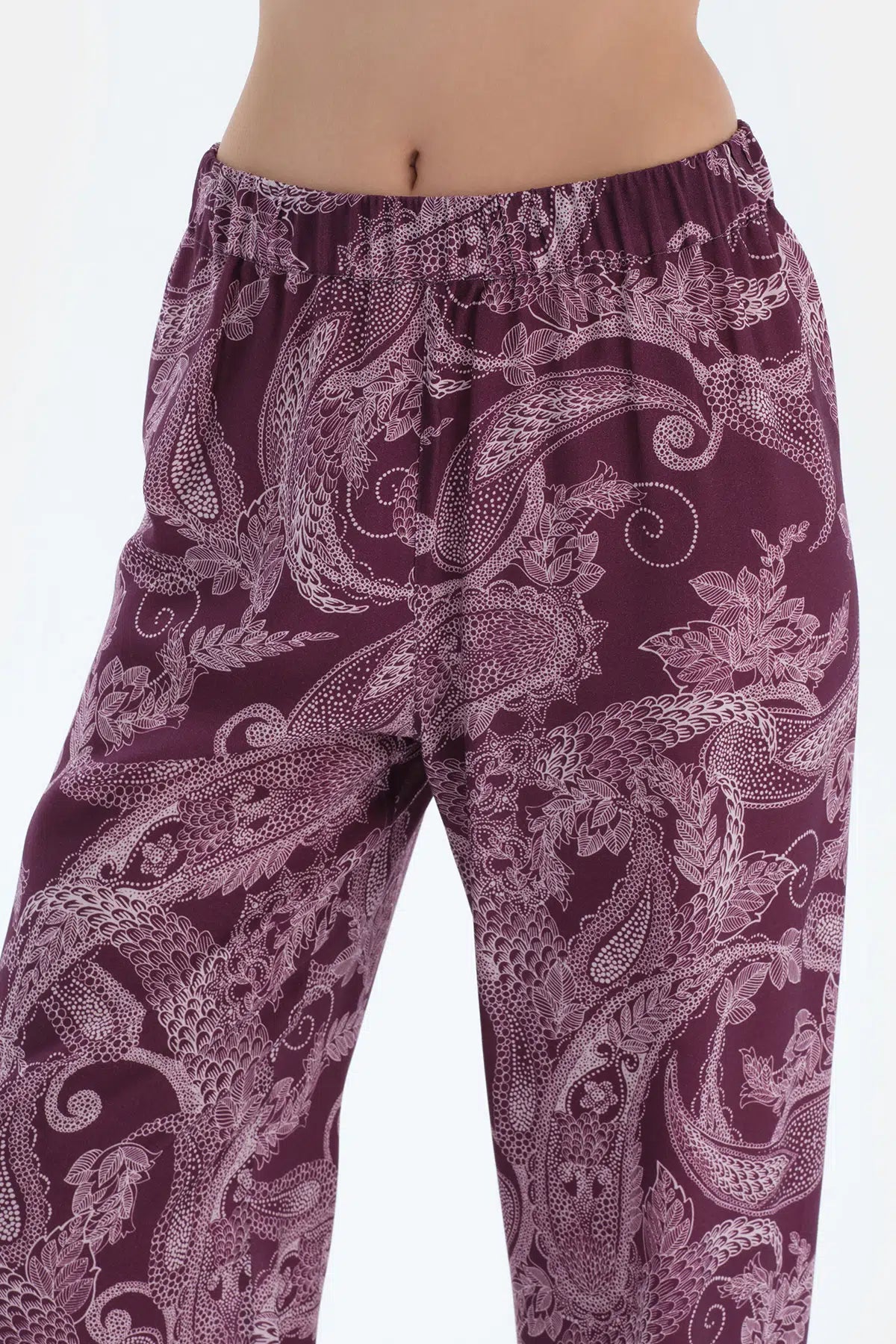 Mürdüm Şal Desenli Dokuma Pantolon Pijama Altı