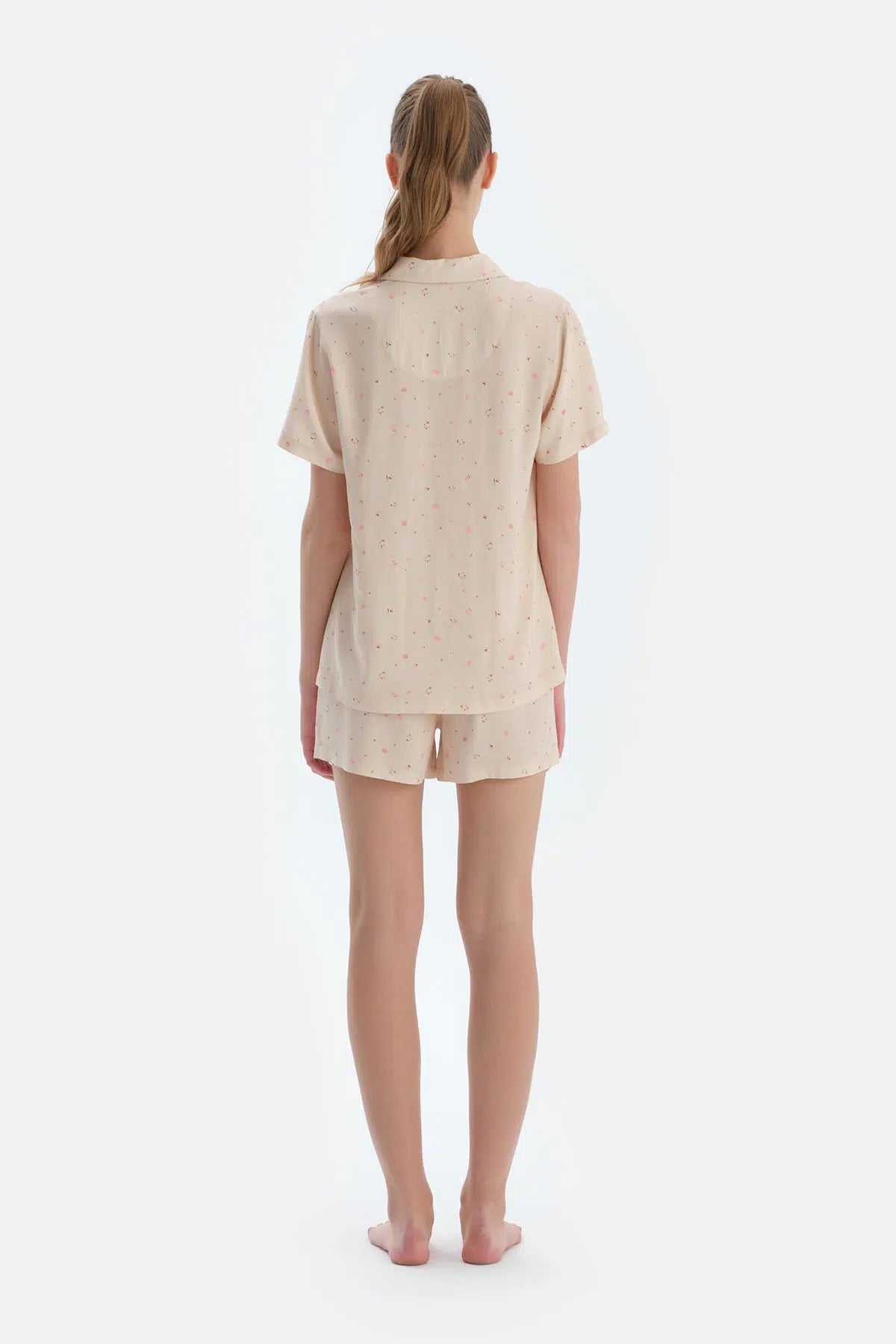 Ekru Çıtır Çiçek Desenli Dokuma Gömlek