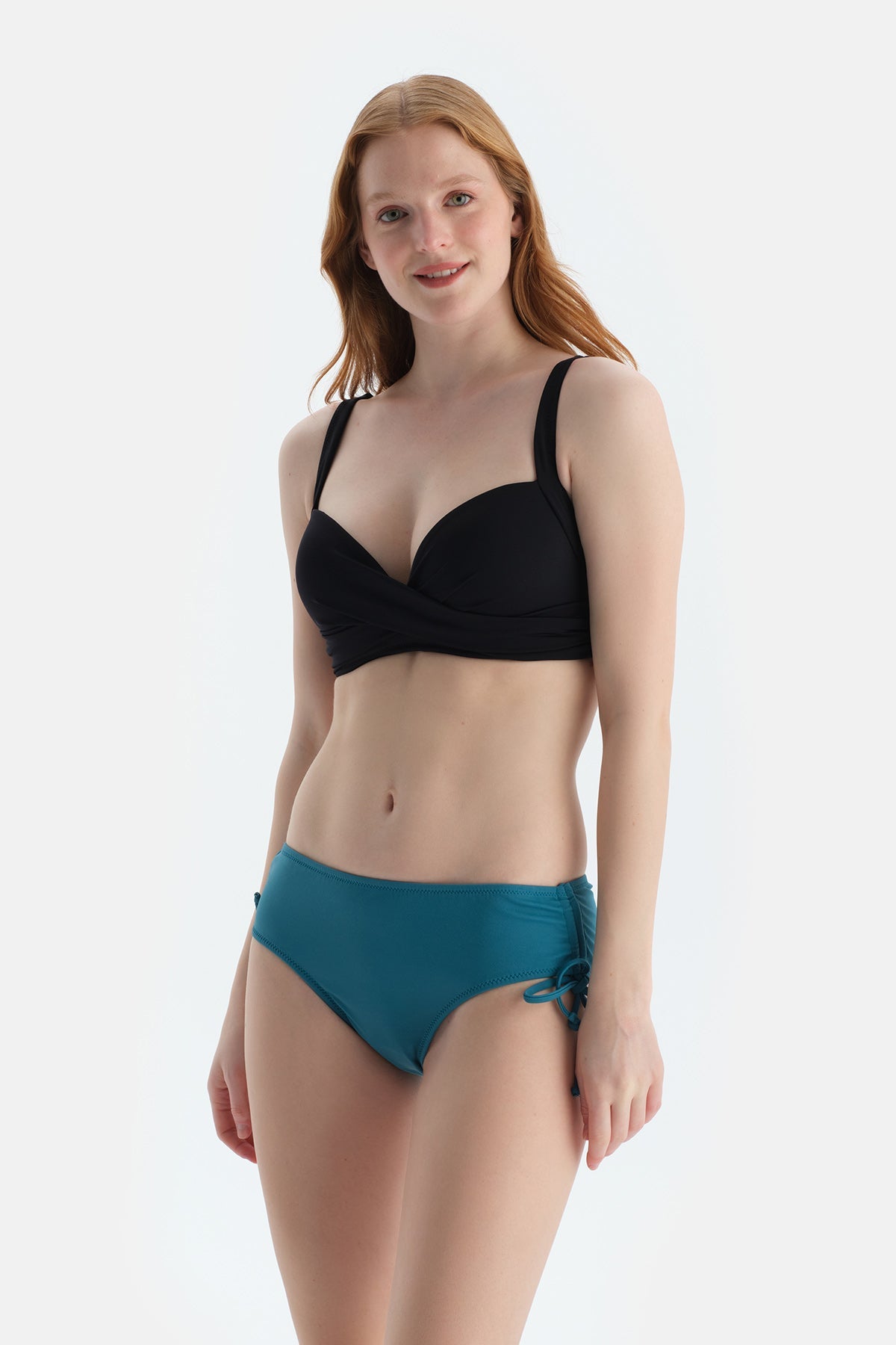 Petrol Mavi Yanı Büzgülü Bikini Alt