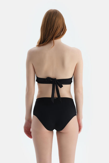 Siyah Tül Detaylı Yüksek Bel Bikini Alt