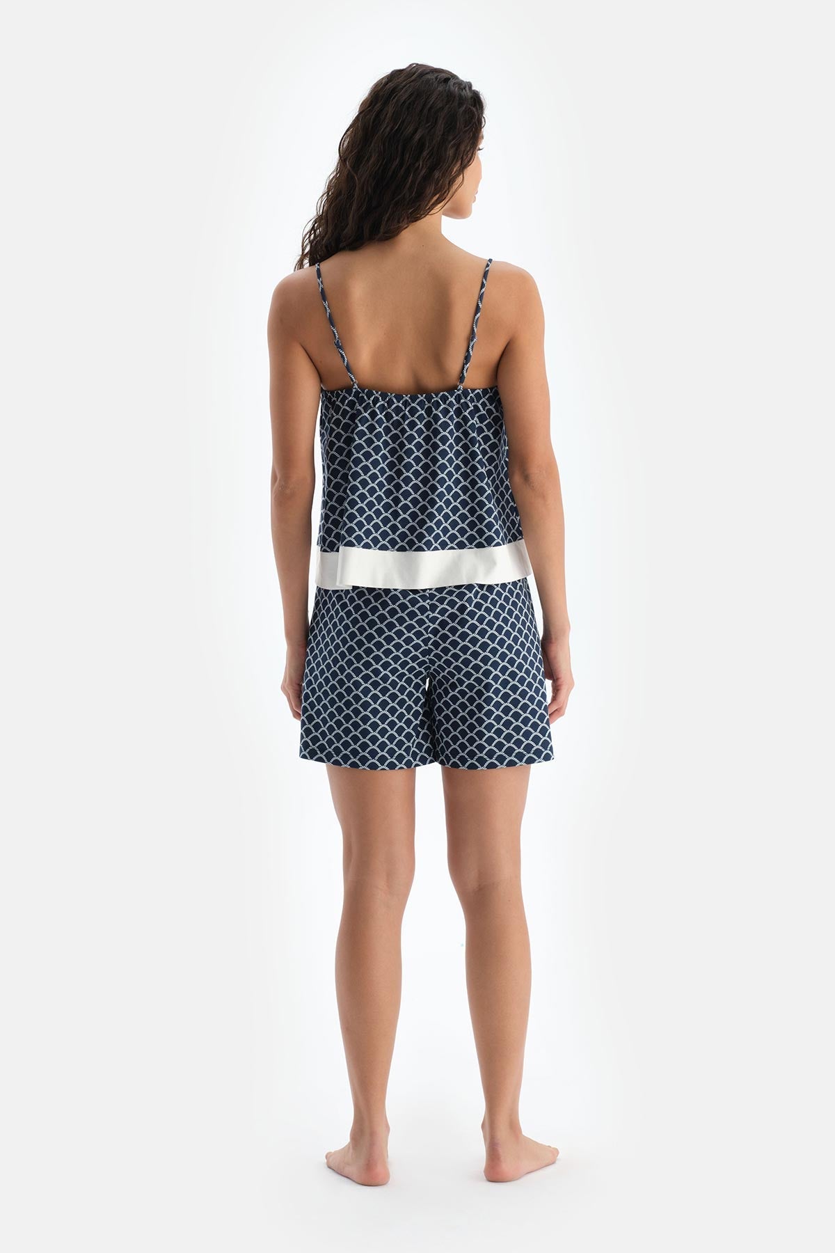 Lacivert Halat Desenli Atlet Şort Pijama Takımı
