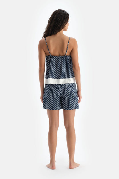 Lacivert Halat Desenli Atlet Şort Pijama Takımı