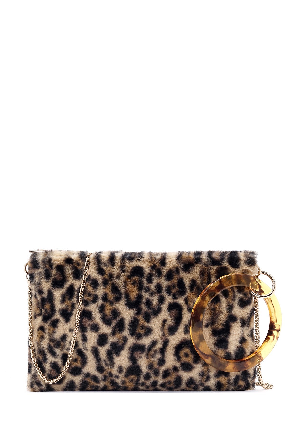 Kadın Leopar Zincir Askılı Peluş Portföy Çanta