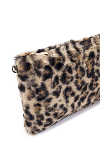 Kadın Leopar Zincir Askılı Peluş Portföy Çanta