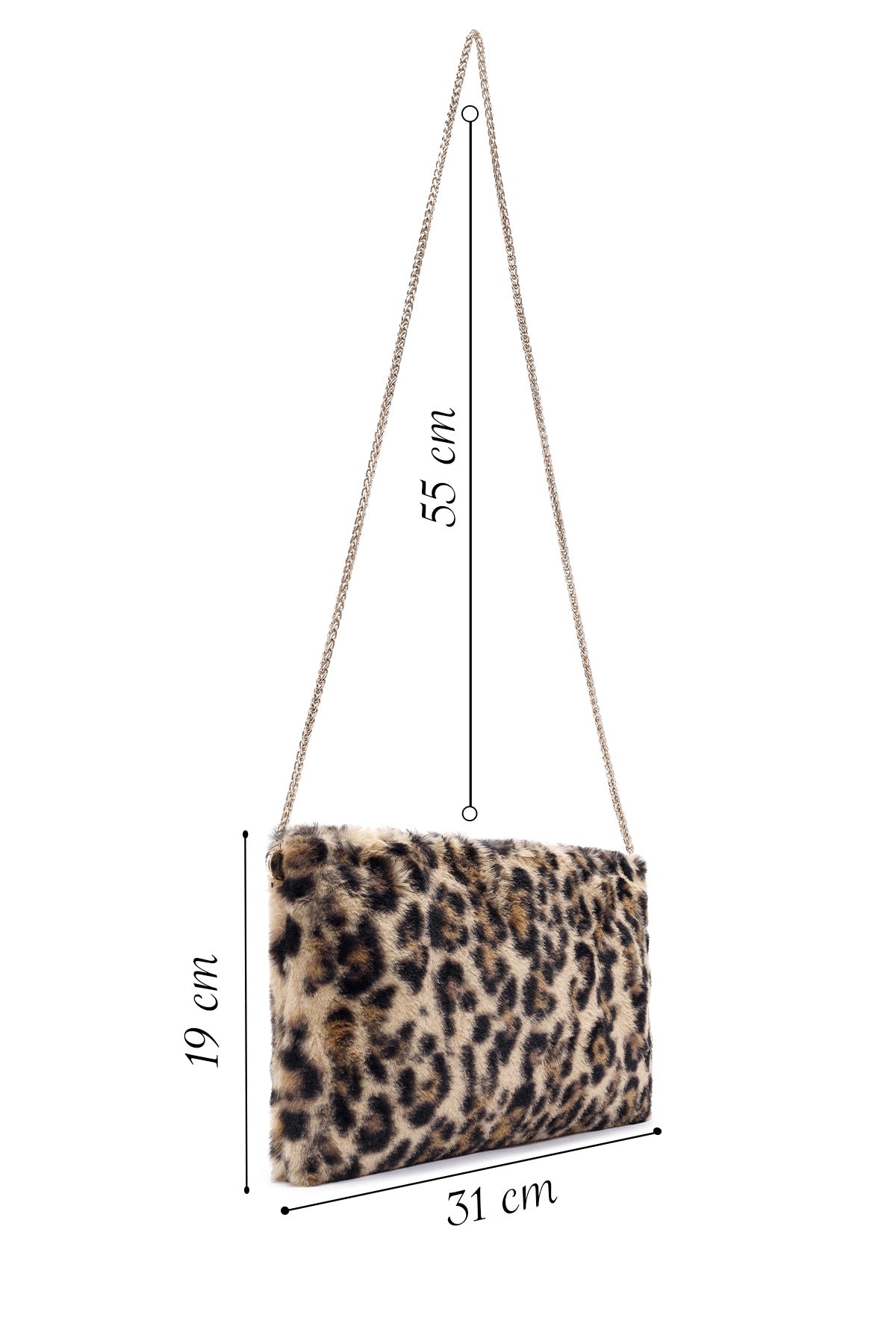 Kadın Leopar Zincir Askılı Peluş Portföy Çanta