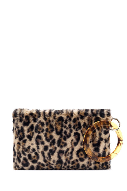 Kadın Leopar Zincir Askılı Peluş Portföy Çanta