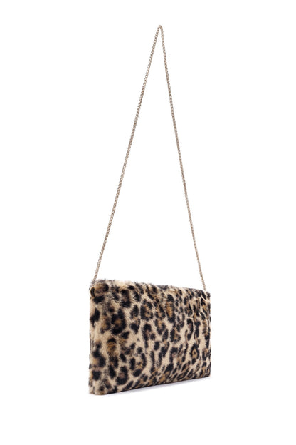 Kadın Leopar Zincir Askılı Peluş Portföy Çanta