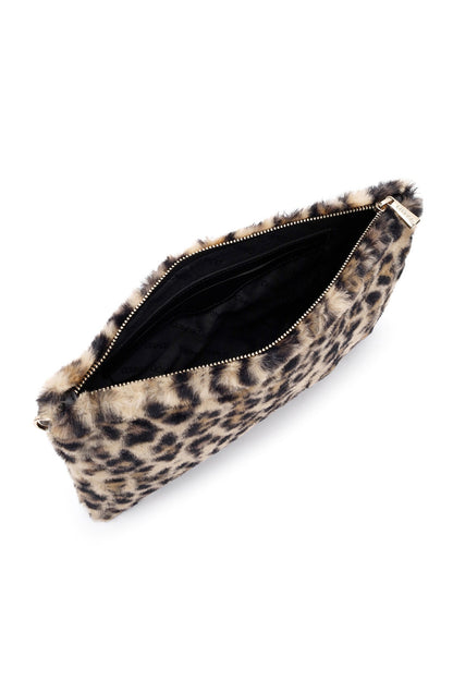 Kadın Leopar Zincir Askılı Peluş Portföy Çanta