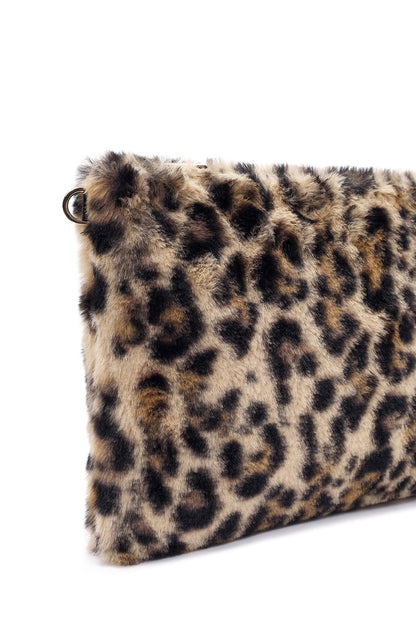 Kadın Leopar Zincir Askılı Peluş Portföy Çanta