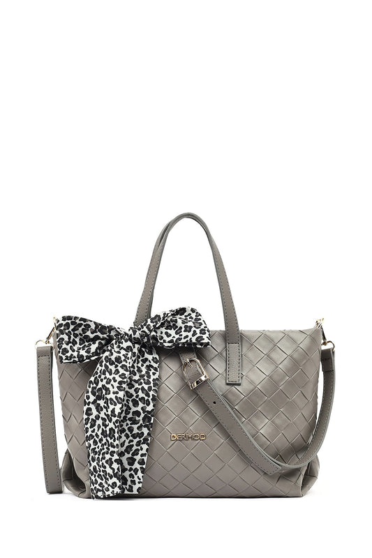 Kadın Gri Uzun Askılı Örgülü Kol Çantası