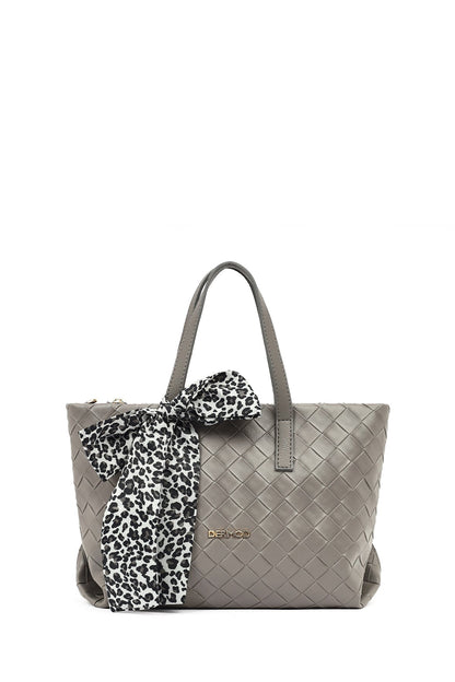 Kadın Gri Uzun Askılı Örgülü Kol Çantası