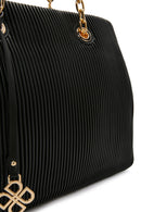 Kadın Siyah Zincir Askılı Desenli Omuz Çantası