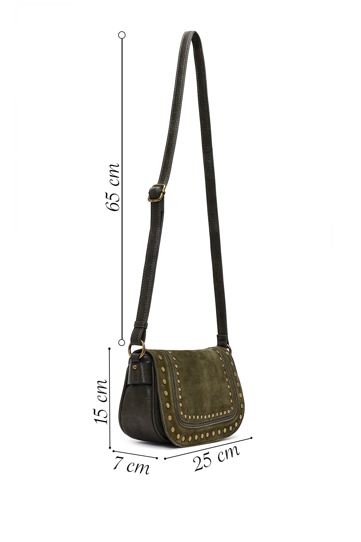 Kadın Haki Uzun Askılı Zımbalı Süet Çapraz Çanta