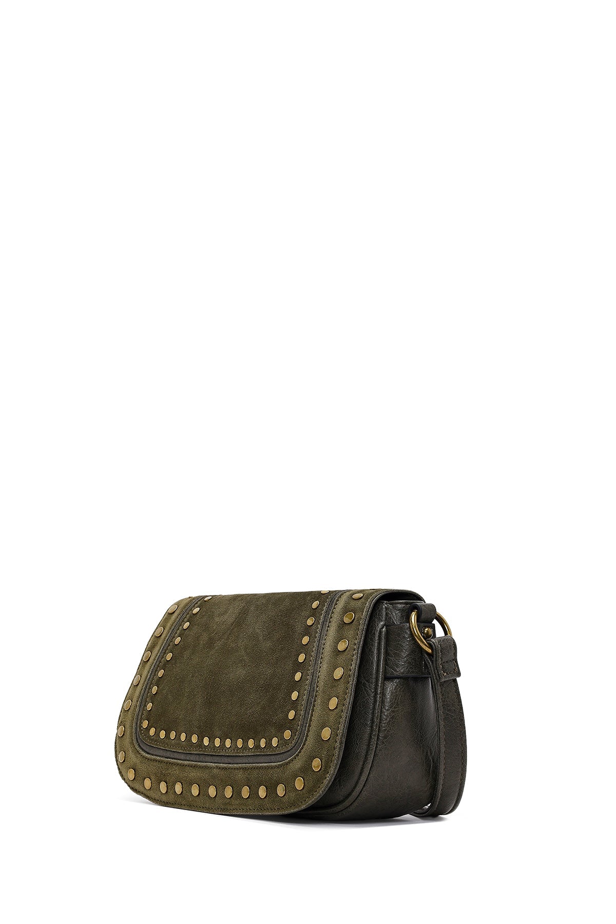 Kadın Haki Uzun Askılı Zımbalı Süet Çapraz Çanta