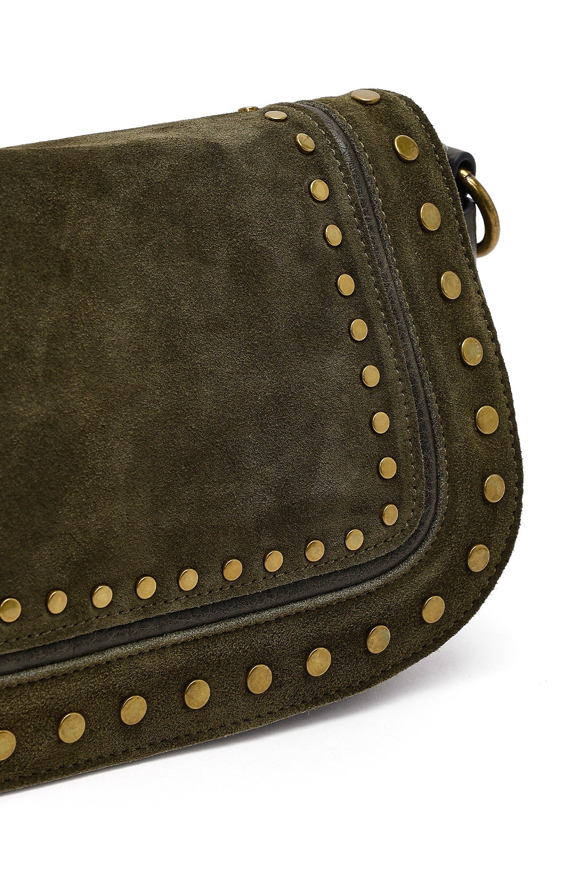 Kadın Haki Uzun Askılı Zımbalı Süet Çapraz Çanta