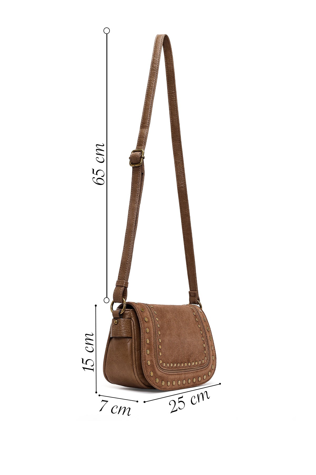 Kadın Taba Uzun Askılı Zımbalı Süet Çapraz Çanta