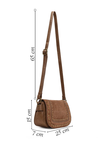 Kadın Taba Uzun Askılı Zımbalı Süet Çapraz Çanta