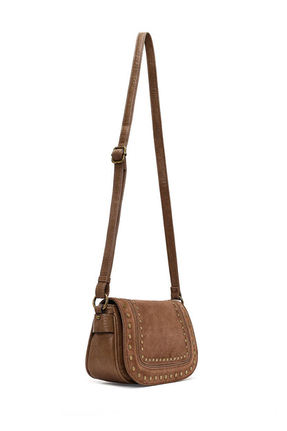 Kadın Taba Uzun Askılı Zımbalı Süet Çapraz Çanta