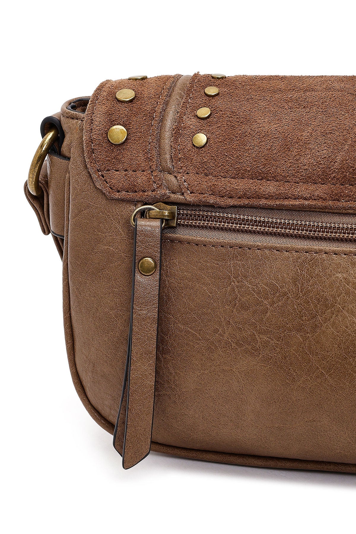 Kadın Taba Uzun Askılı Zımbalı Süet Çapraz Çanta