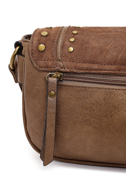 Kadın Taba Uzun Askılı Zımbalı Süet Çapraz Çanta