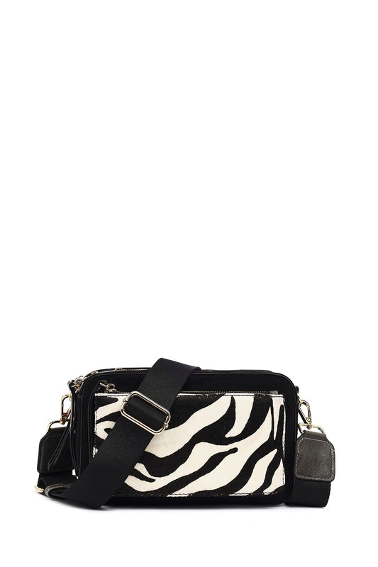 Kadın Siyah Uzun Askılı Desenli Çapraz Çanta