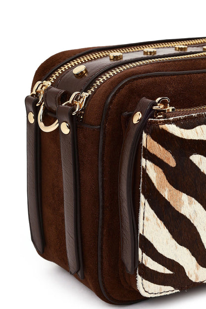 Kadın Kahverengi Uzun Askılı Desenli Çapraz Çanta