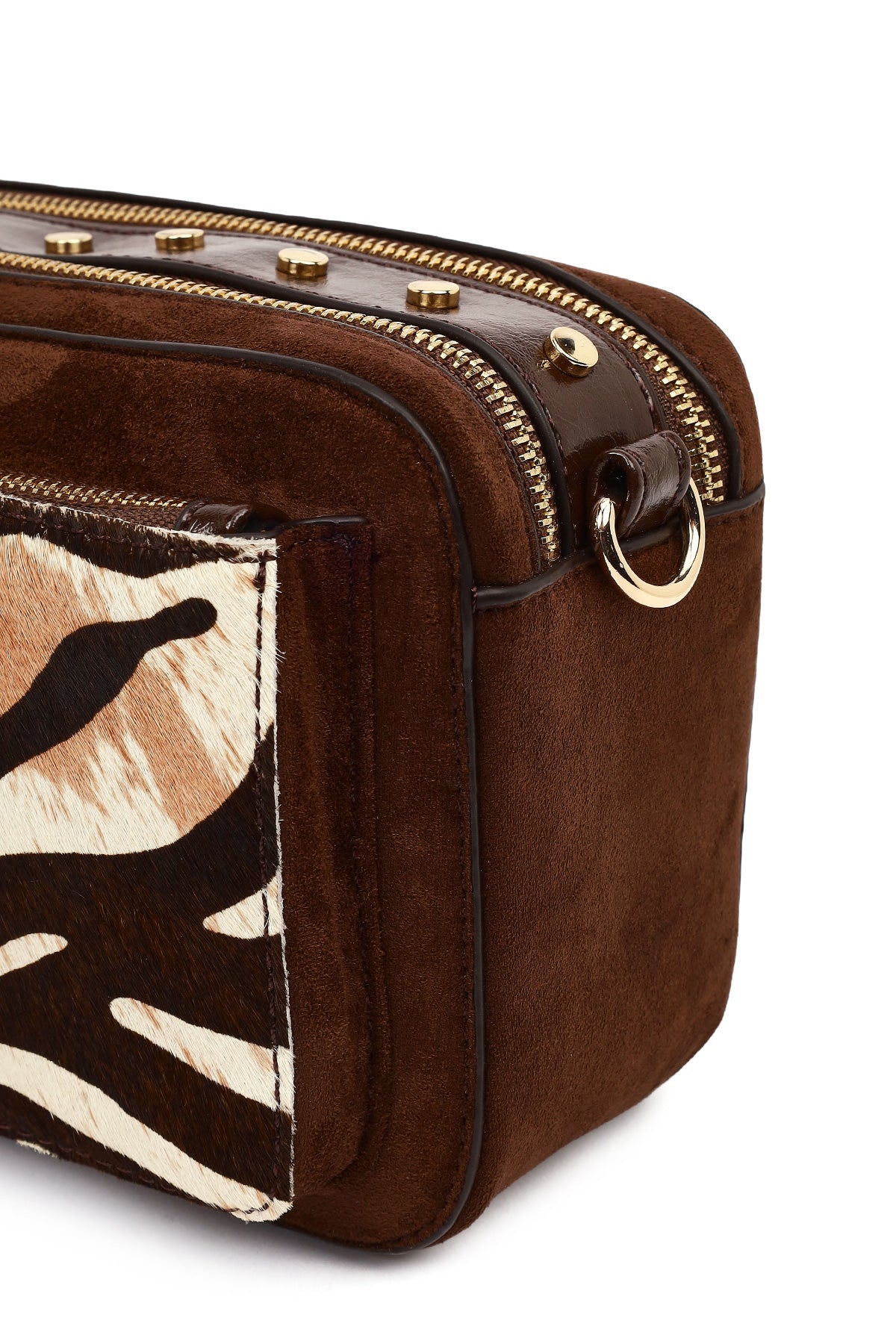 Kadın Kahverengi Uzun Askılı Desenli Çapraz Çanta