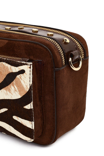 Kadın Kahverengi Uzun Askılı Desenli Çapraz Çanta