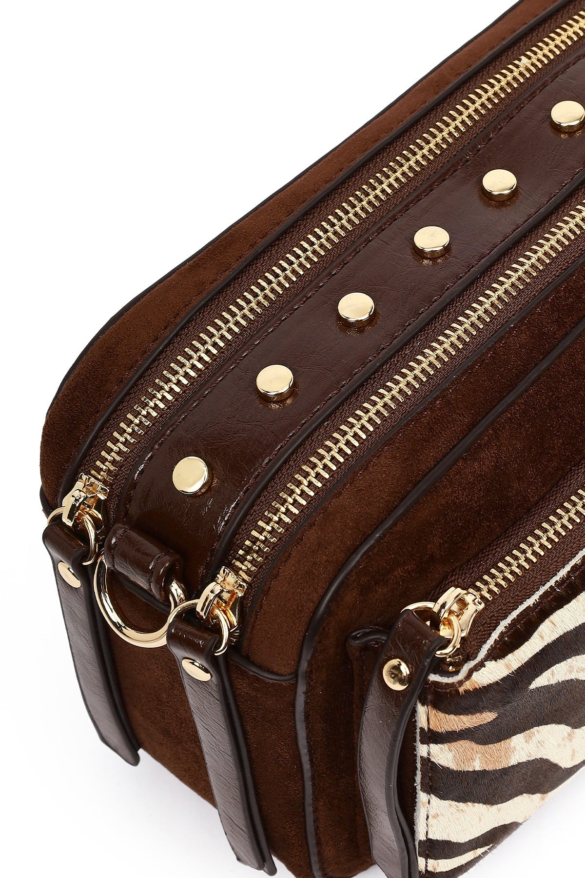 Kadın Kahverengi Uzun Askılı Desenli Çapraz Çanta