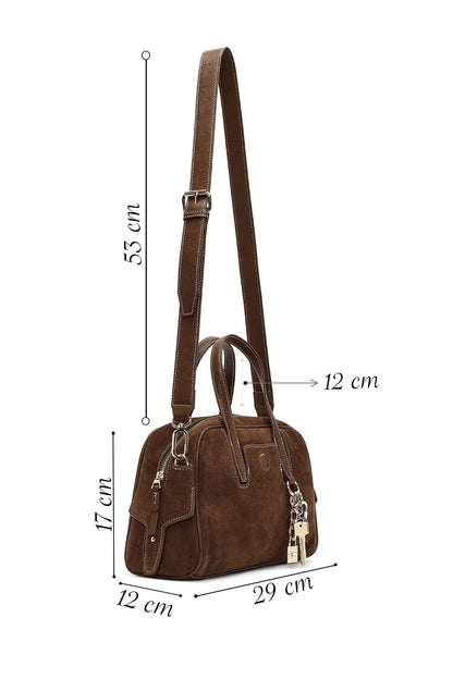 Kadın Kahverengi Uzun Askılı Süet Kol Çantası