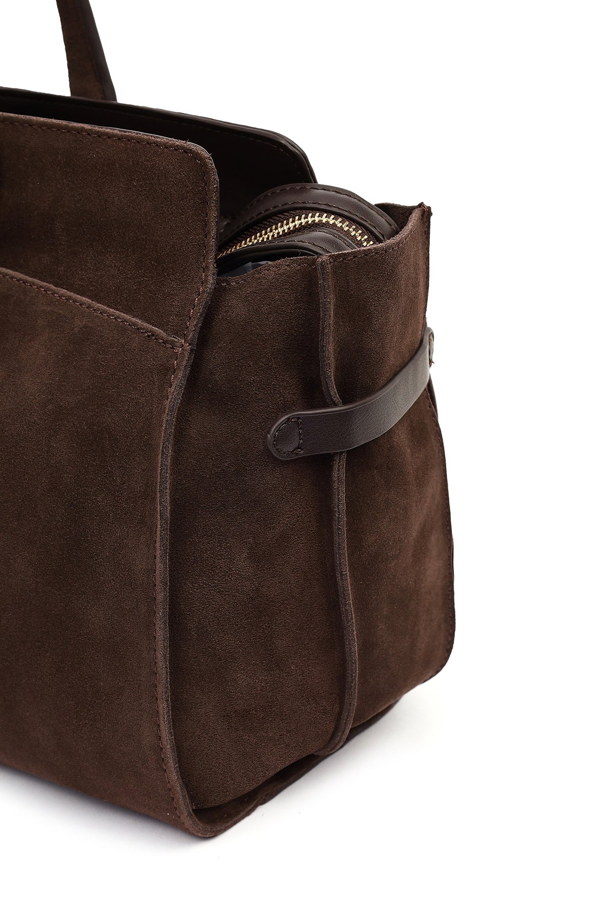 Kadın Kahverengi Uzun Askılı Aksesuarlı Süet Kol Çantası