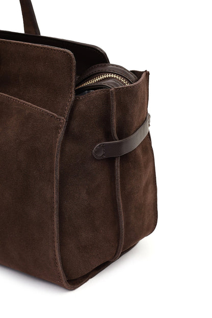 Kadın Kahverengi Uzun Askılı Aksesuarlı Süet Kol Çantası