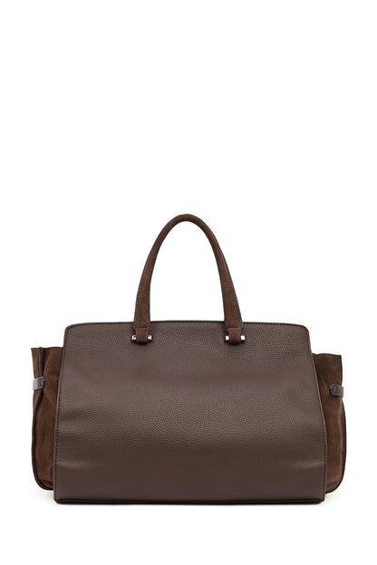 Kadın Kahverengi Uzun Askılı Aksesuarlı Süet Kol Çantası