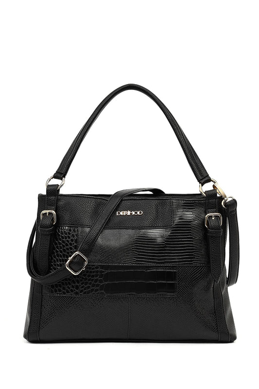 Kadın Siyah Uzun Askılı Baskılı Omuz Çantası