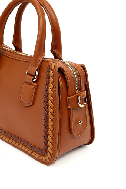 Kadın Taba Uzun Askılı Örgü Detaylı Kol Çantası